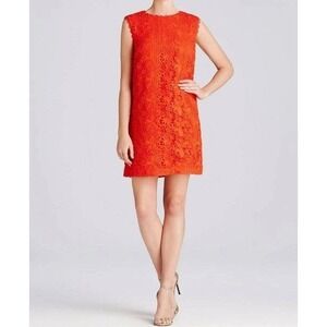 Cynthia Steffe Rayna Orange Red Lace Sleeveless‎ Short Shift Mini Dress S 6 Bold